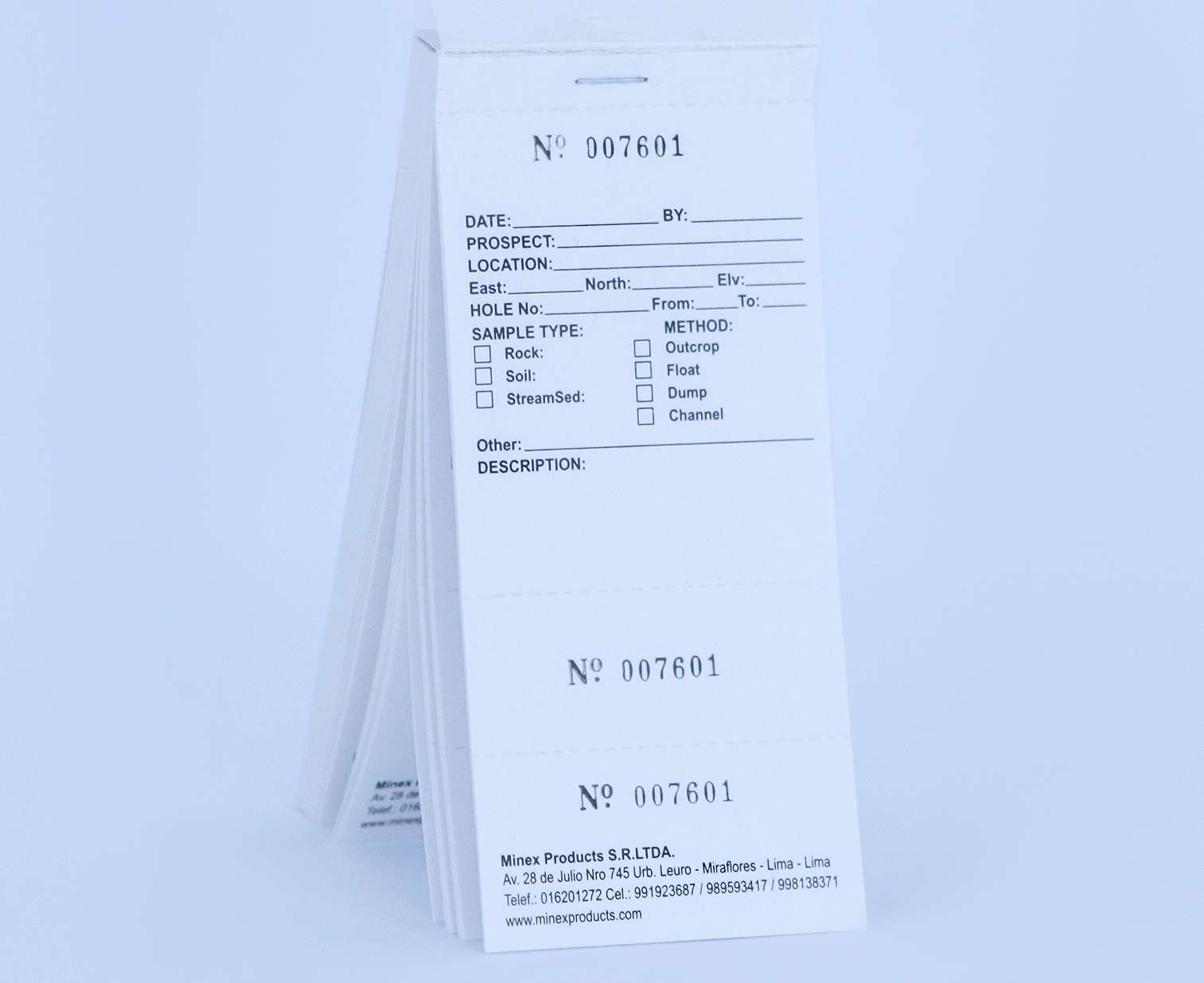 Talonario De Muestreo de Triple Numeracion Minex Products - Imagen 2